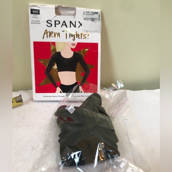 SPANX NEW Arm Tights Layering Piece in Gold Shimmer Crop Control Top Sheer Black - Picture 2 of 15